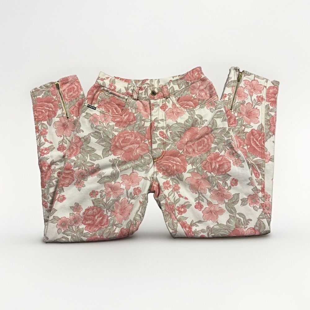 FORCE Women's 26W Floral Skinny Jeans Light Wash Cotton‎ Denim 5-Pocket Zipper